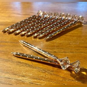 Rose gold polka dot pens with “diamonds”